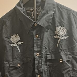Hurley Black Shirt Jacket with Embroidered Roses